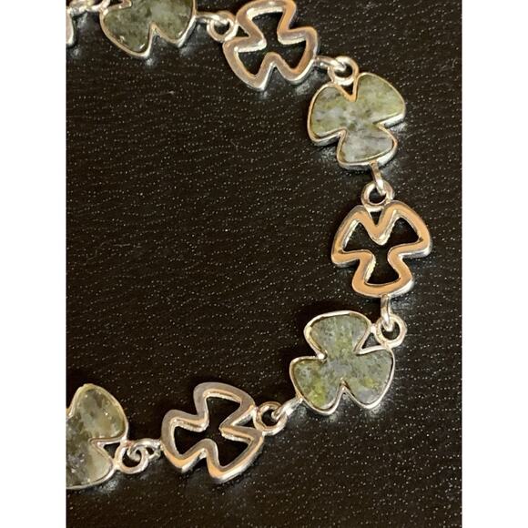 Connemara Marble Sterling Silver Shamrock Link Bracelet Vintage Ireland - Picture 6 of 9